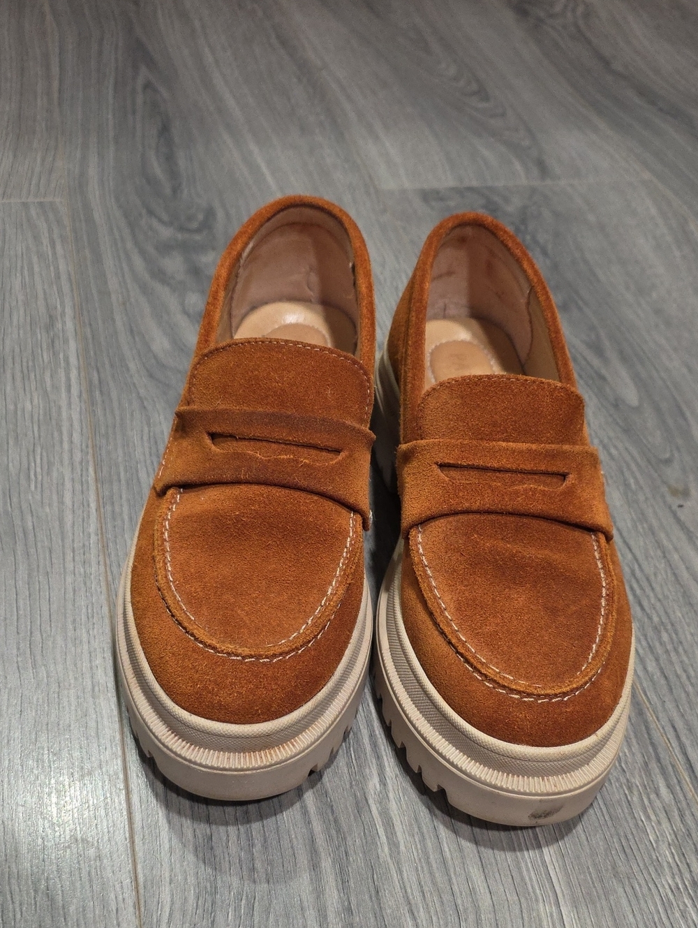 Patina Ptld Leather Rusty Carmel Suede Penny Loafers